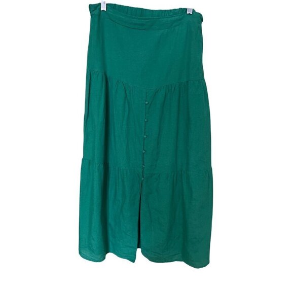 Boho Tired Linen Blend Maxi Skirt M Midnight Sky Green Boho Lagom Lagenlook - Picture 1 of 8